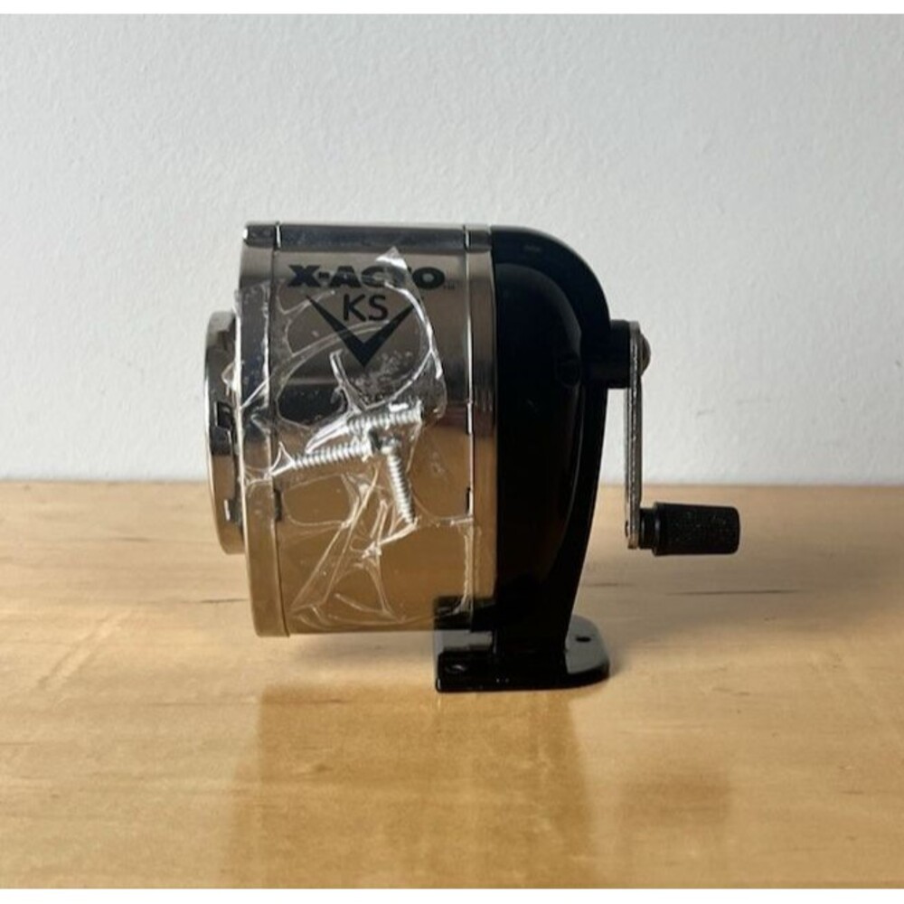 Vtg X-ACTO KS Manual Hand Crank Pencil Sharpener Desk Wall Mount Black Chrome